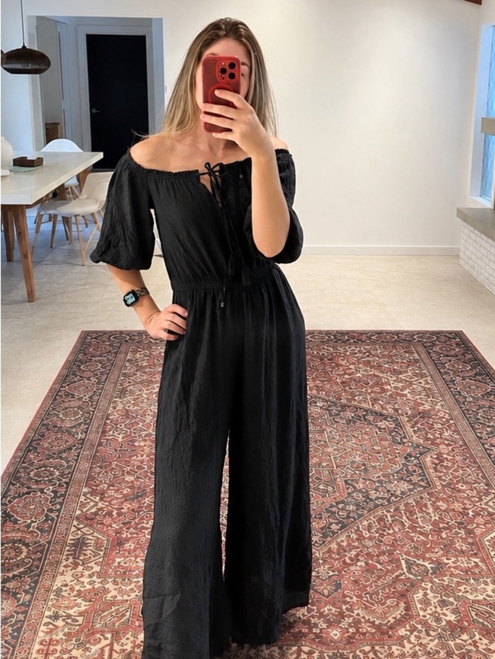 VENUS Black Off-Shoulder Wide-Leg Jumpsuit
